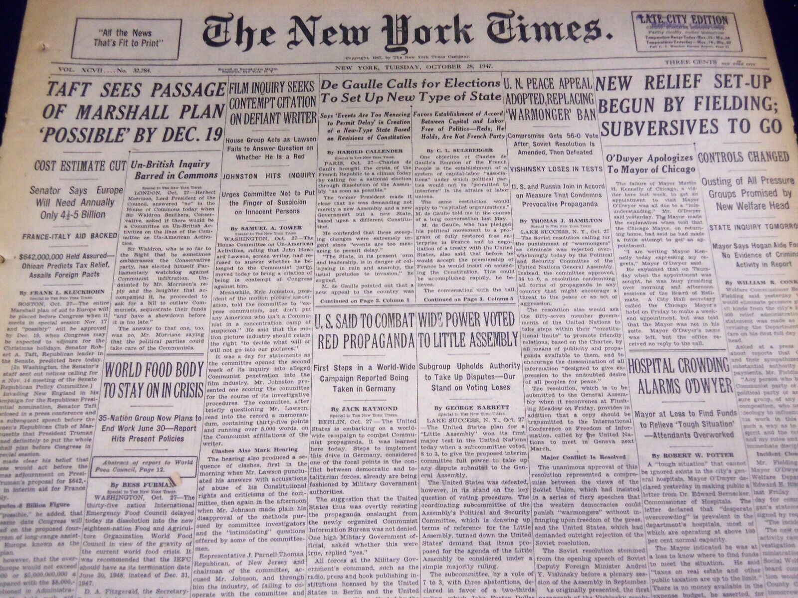 1947 OCTOBER 28 NEW YORK TIMES - SCREEN WRITER LAWSON TO BE CITED - NT 3269