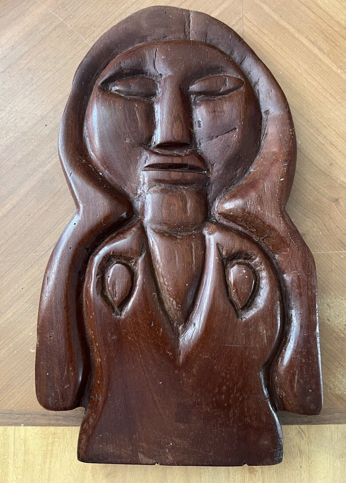 Antique Hand Carved Wood Tribal Carving Decor (Unique) Portrait