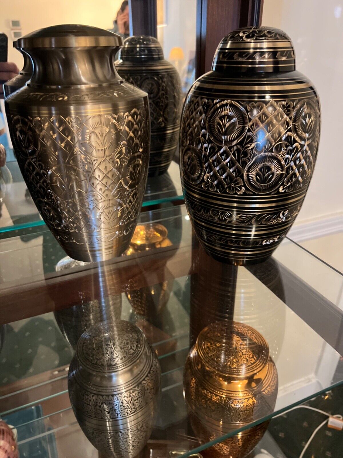 Brass Urn, Black and Gold Cremation Urns Adult, Urns for Human Ashes
