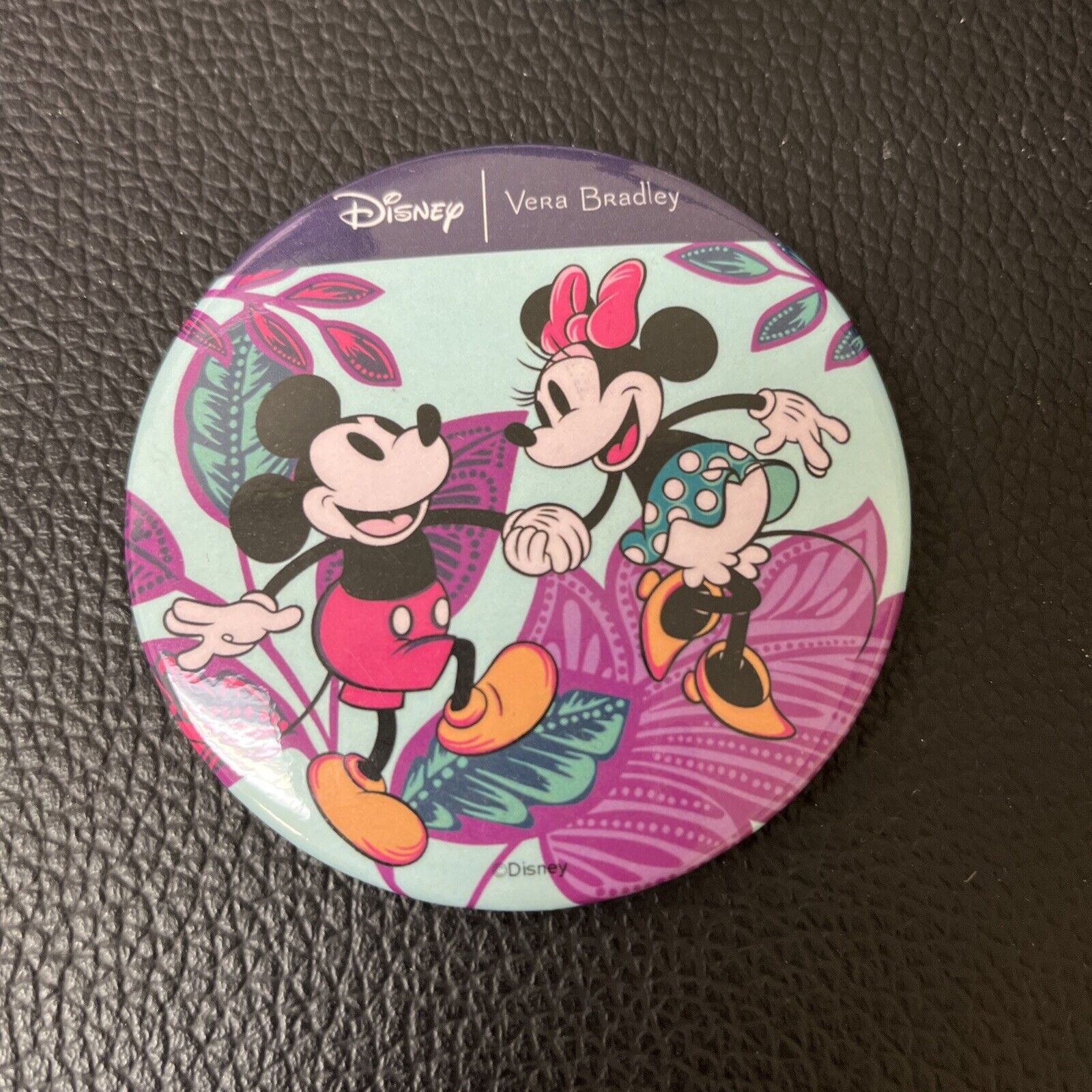 Vera Bradley Disney Mickey and Minnie Mouse Flirty Floral Launch Pin Button NEW