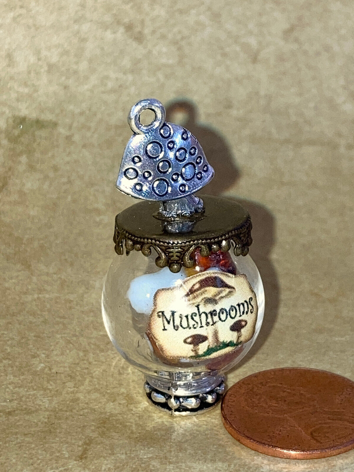 Magic Wizard Mushroom Large GlassMetal Potion Bottle Dollhouse Mini witch Potter