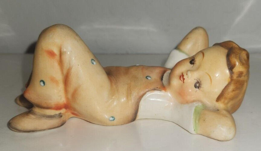 MARURI  Porcelain Figurine Boy Lying Down Japan