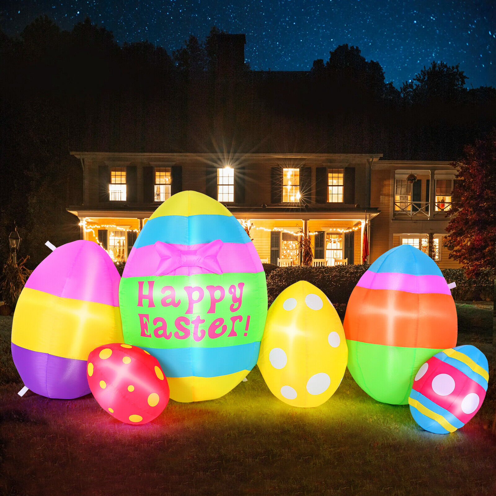 CAMULAND 6 Easter Eggs Decor 5.9FT Inflatable Built-in LED lights Garden Outdoor