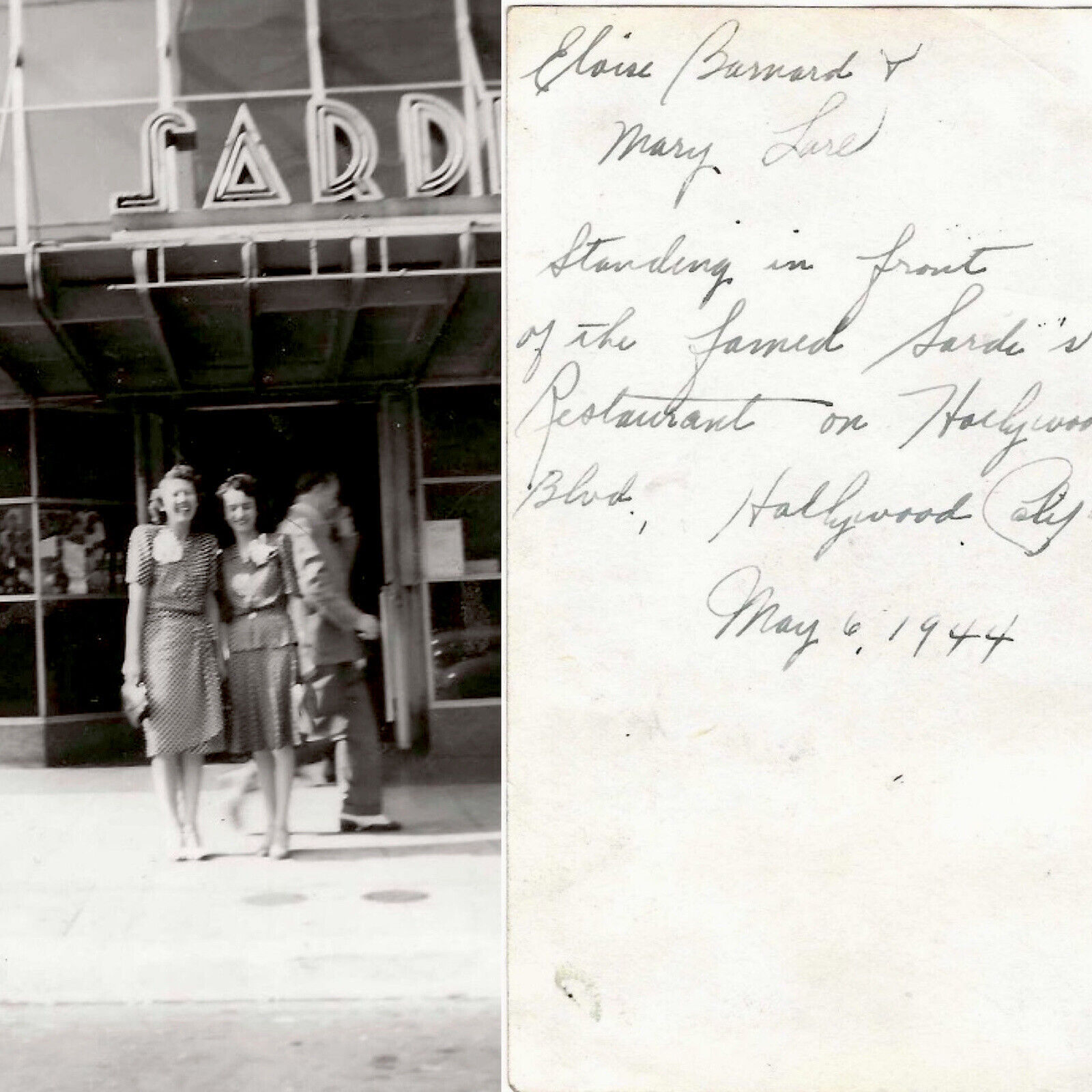 Vintage Photo Sardi’s Nightclub Hollywood Street Scene Snapshot ID’d Women 1940s
