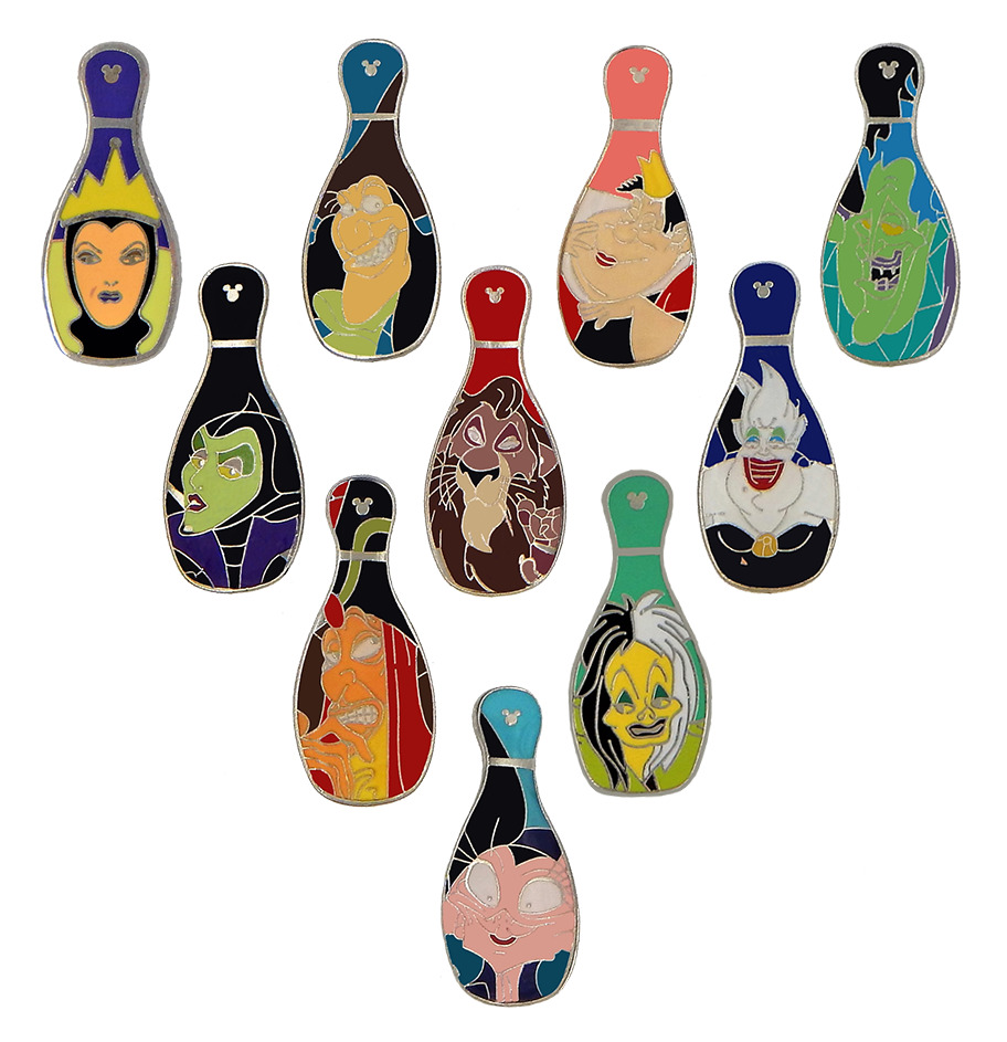 Villain Bowling Pin Collection Set of 10 Disney Park Trading Pins ~ Brand New