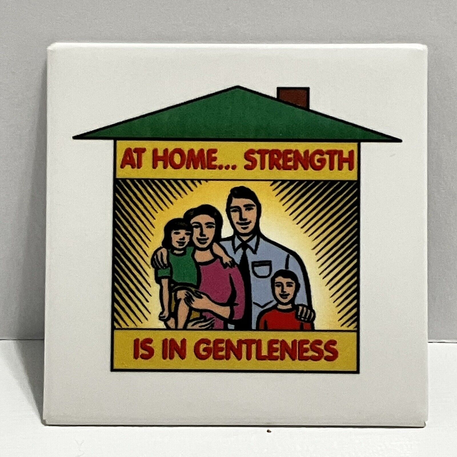 Domestic Violence Button Pin At Home Strength is in Gentleness Badge Square