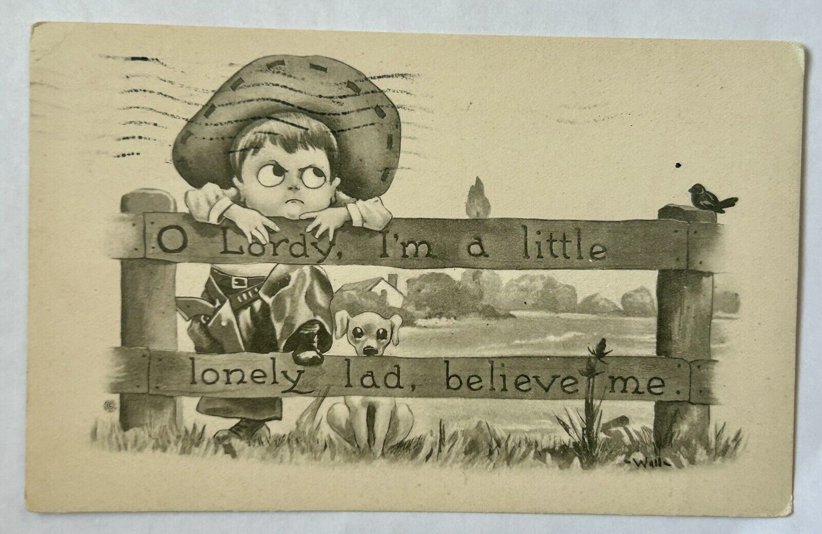 Lonely Cowboy With Dogs Funny Vintage Postcard. 1913