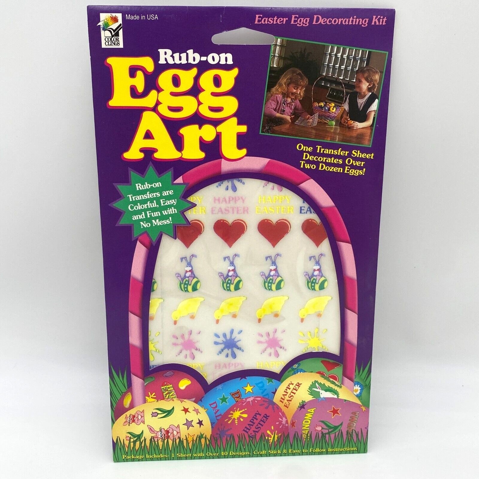 Vintage Color Clings Rub-on Egg Art Transfers Easter Egg Decorating Kit, 1995
