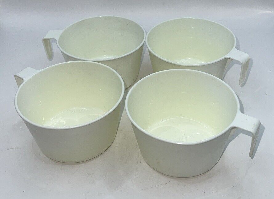 Vintage White Plastic Camping Mugs Cups Picnic Ware