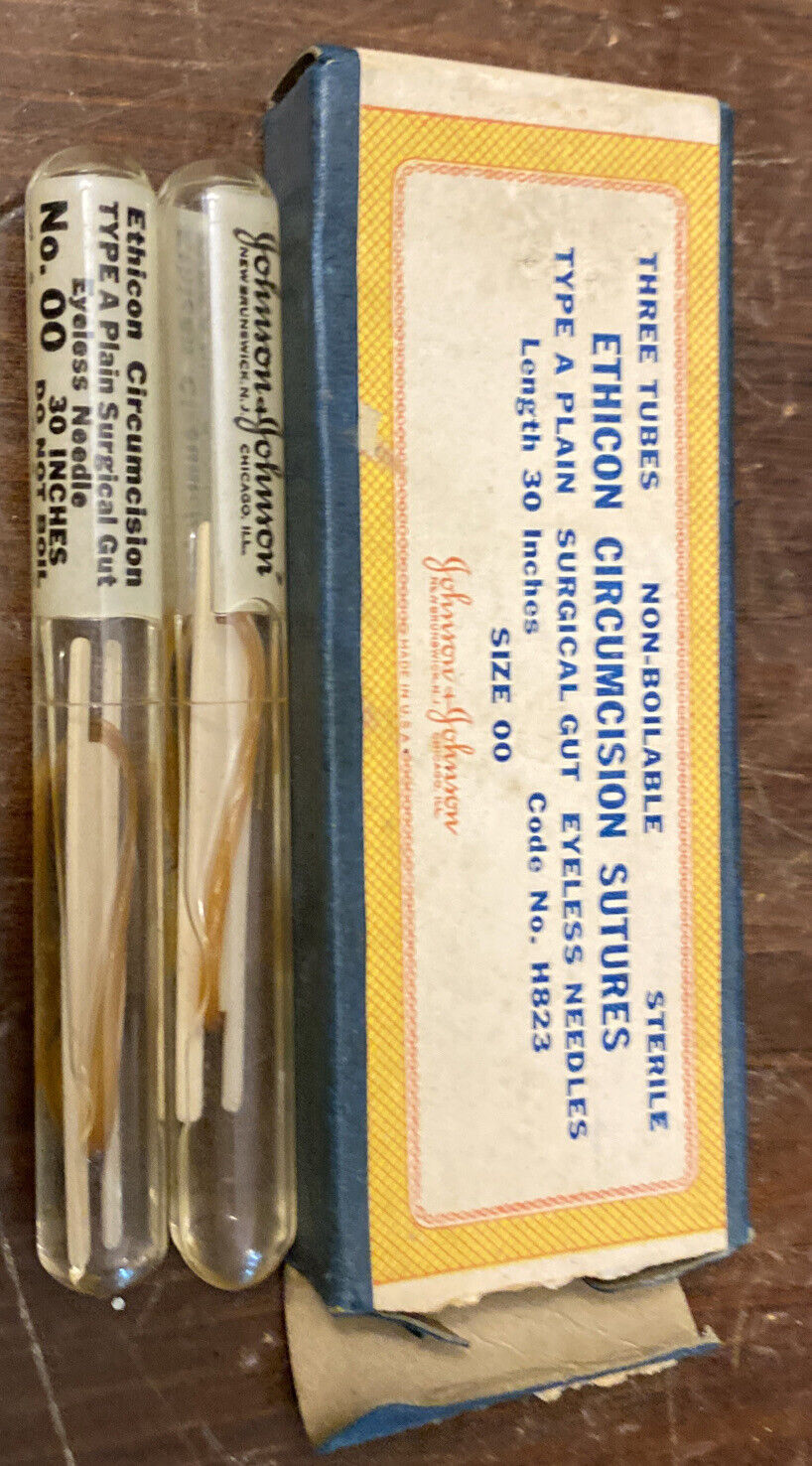 Antique Medical Circumcision Sutures Sealed Tubes 2 Johnson & Johnson W/ Box