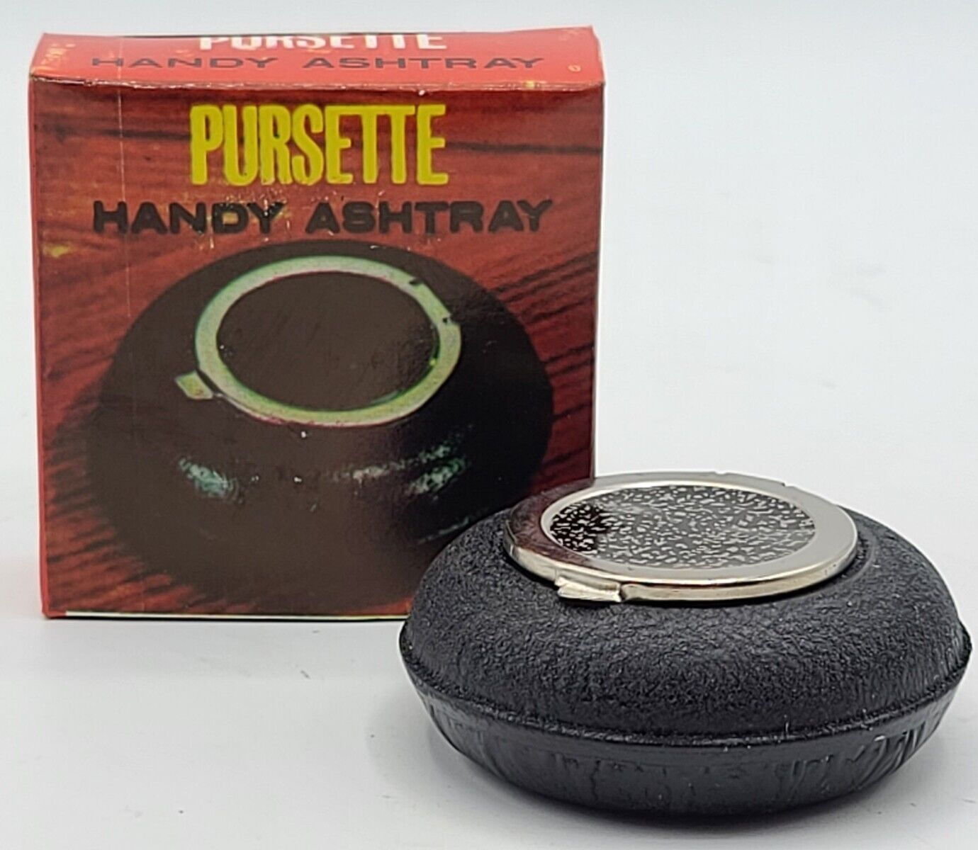 VINTAGE Pursette Handy Ashtray, BLACK ~ New Old Stock, Made in HONG KONG