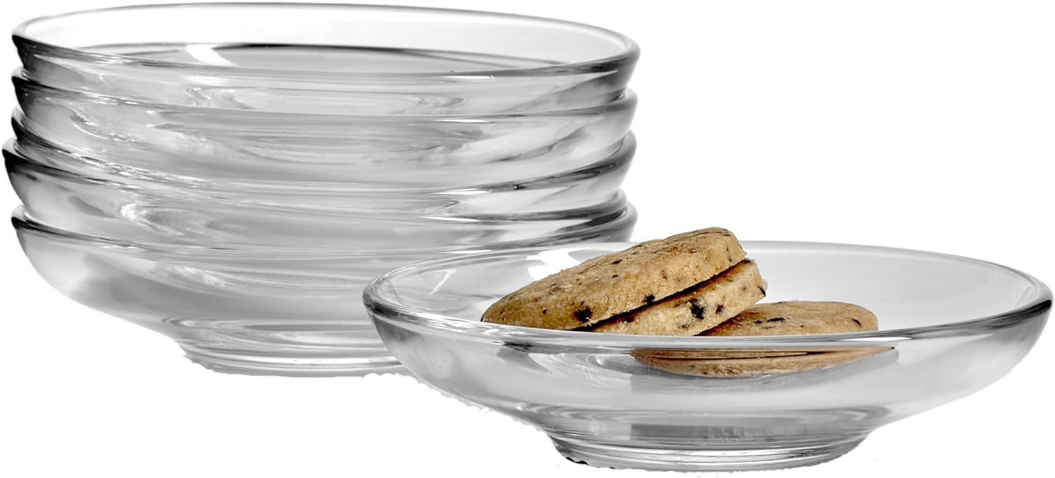 Pasabahce Premium Clear Glass Plate Saucers Set of 6, Safe in Microwave, Great
