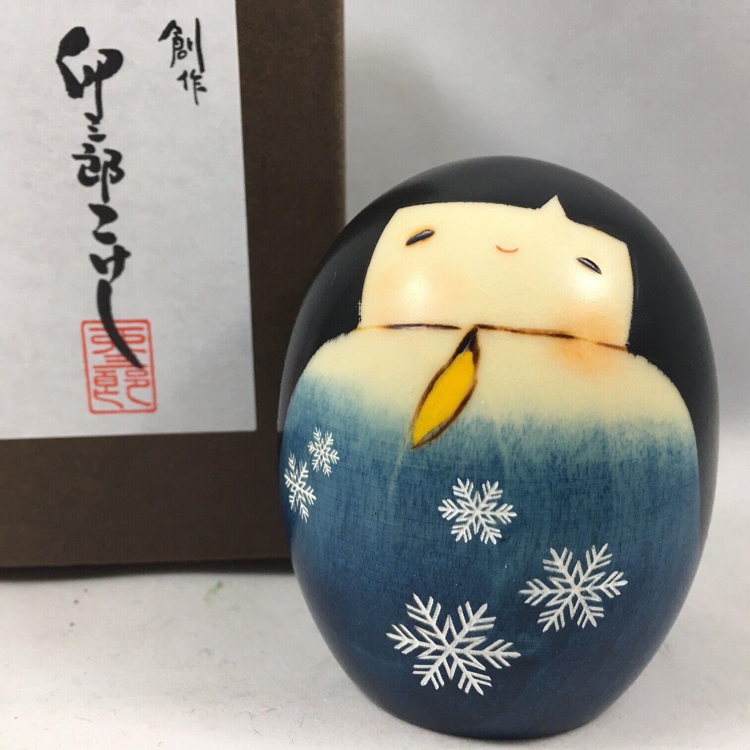 Usaburo Japanese Creative KOKESHI Wooden Doll Girl Snow Fairy Blue Made in Japan