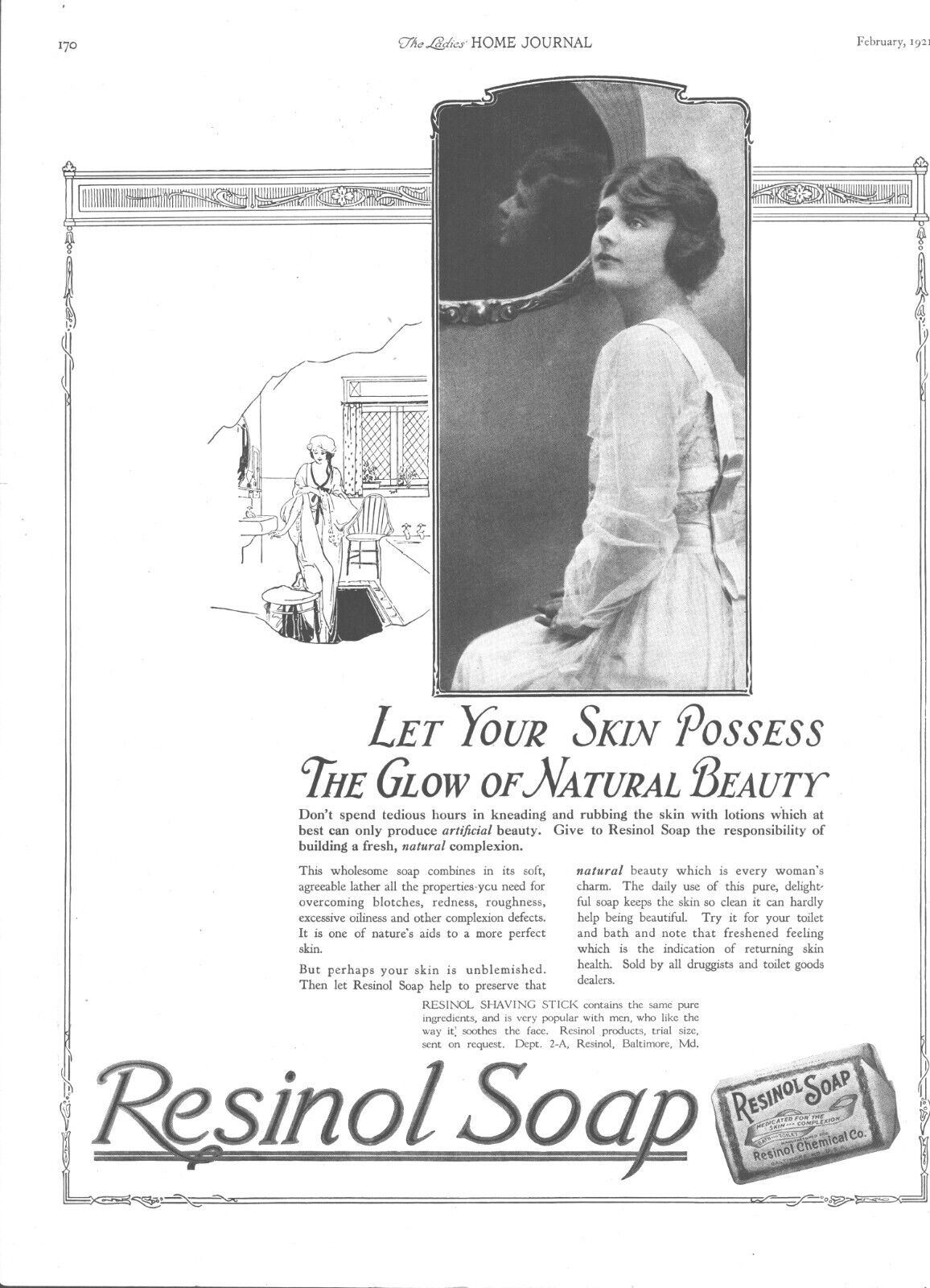 1921  Resinol Soap Antique Print Ad Beautiful Woman Flapper Girl