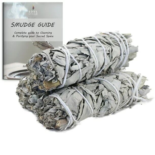 3 Pack 4 inch White Sage Smudge Sticks and Smudge Guide for Cleansing Spaces