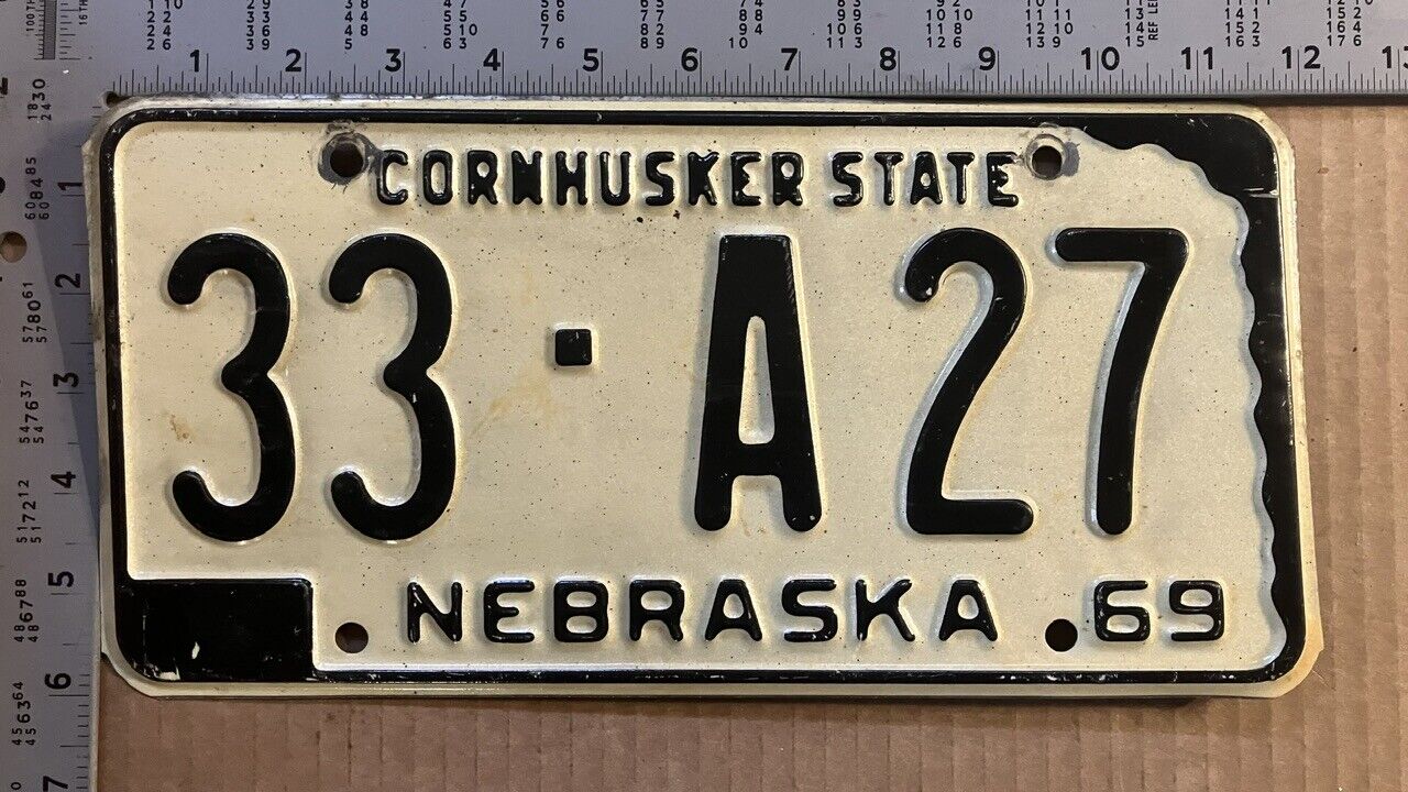 1969 1970 1971 Nebraska license plate 33 A 27 YOM DMV Jefferson LOW NUMBER 9591