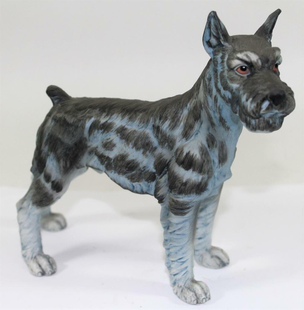 Vintage Dark Grey & Blue Ceramic Standing Schnauzer Dog Figurine Statue