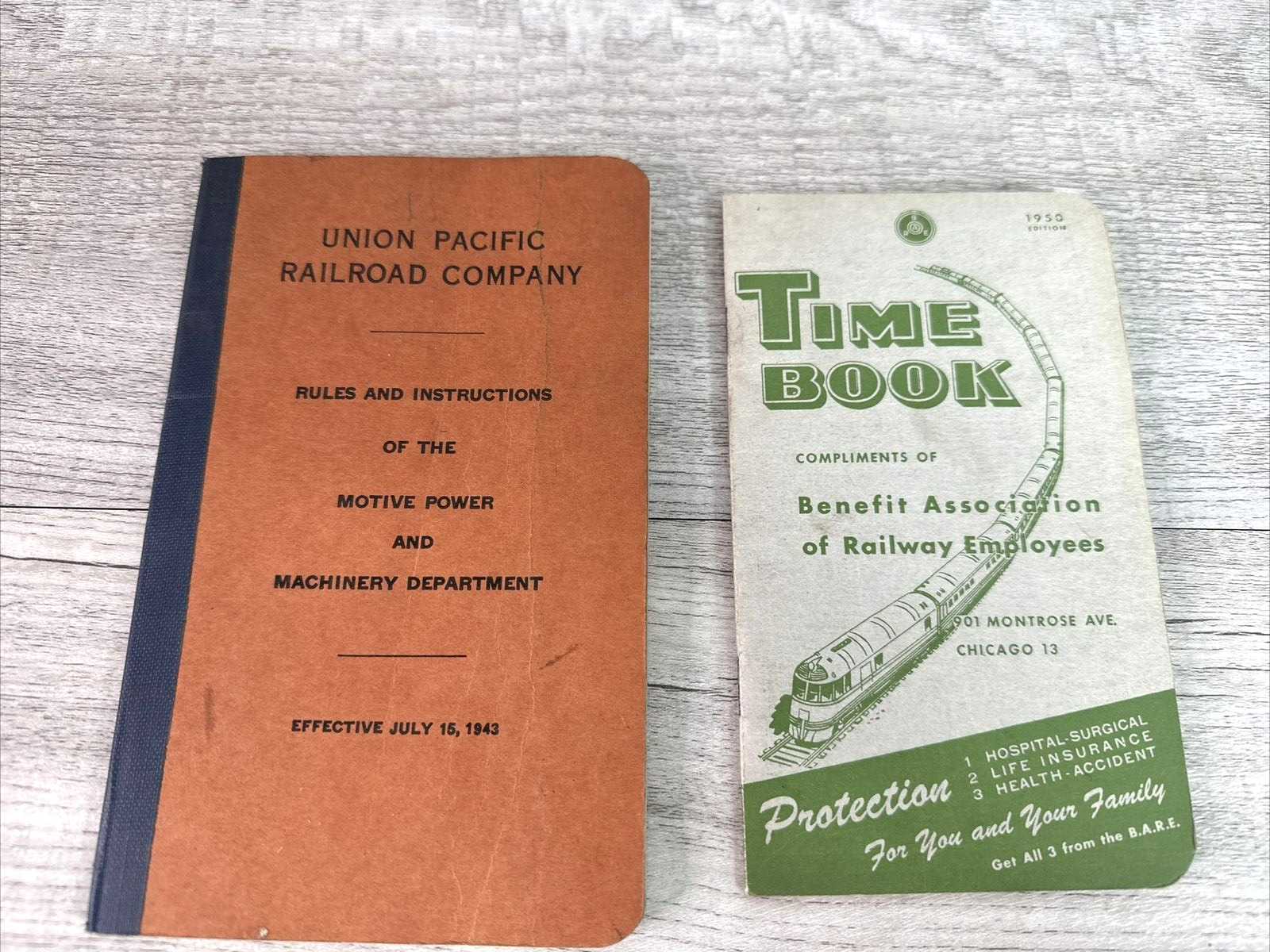 Vtg 1943 Union Pacific Railroad Rules Dept Book & 1950s Time Book Ledger