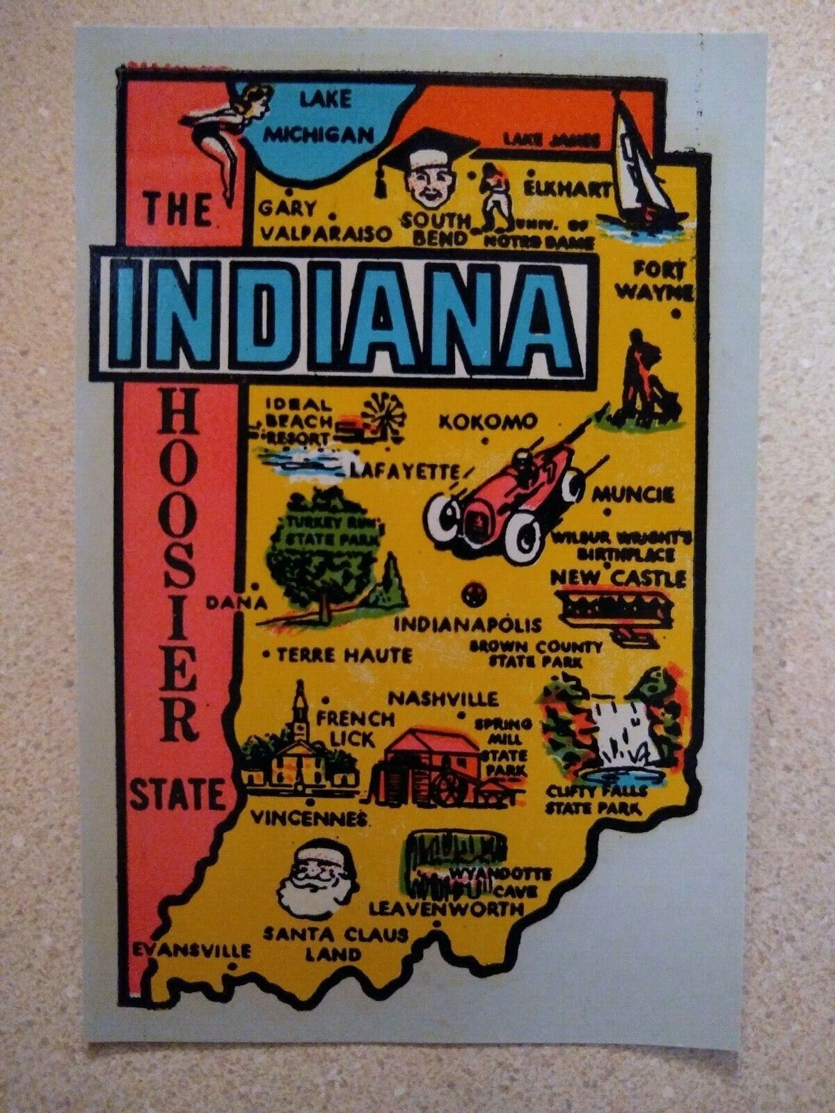 Vintage INDIANA  State Travel Decal Authentic Souvenir RV Luggage Camper Sticker