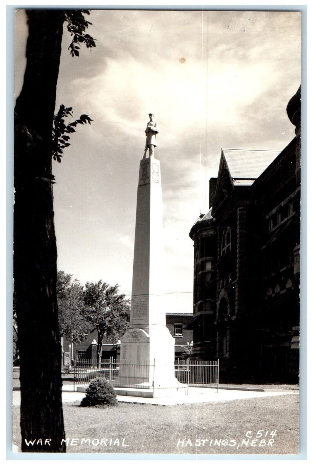c1940's War Memorial Statue Hastings Nebraska NE RPPC Photo Vintage Postcard
