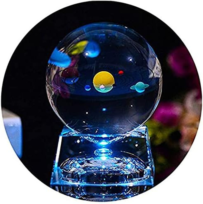 Solar System 3D Crystal Ball with LED lamp Base Clear 80mm (3.15 inch) Glass Bir