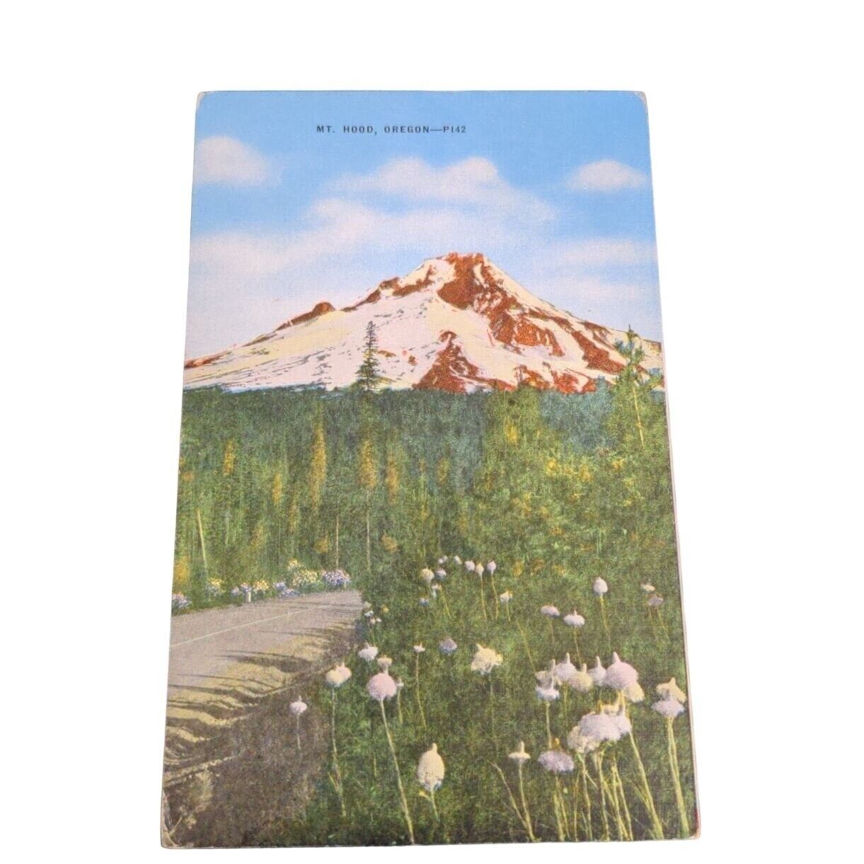 Postcard Mt. Hood Oregon Mountain Landscapes Flowers Trees Linen Unposted