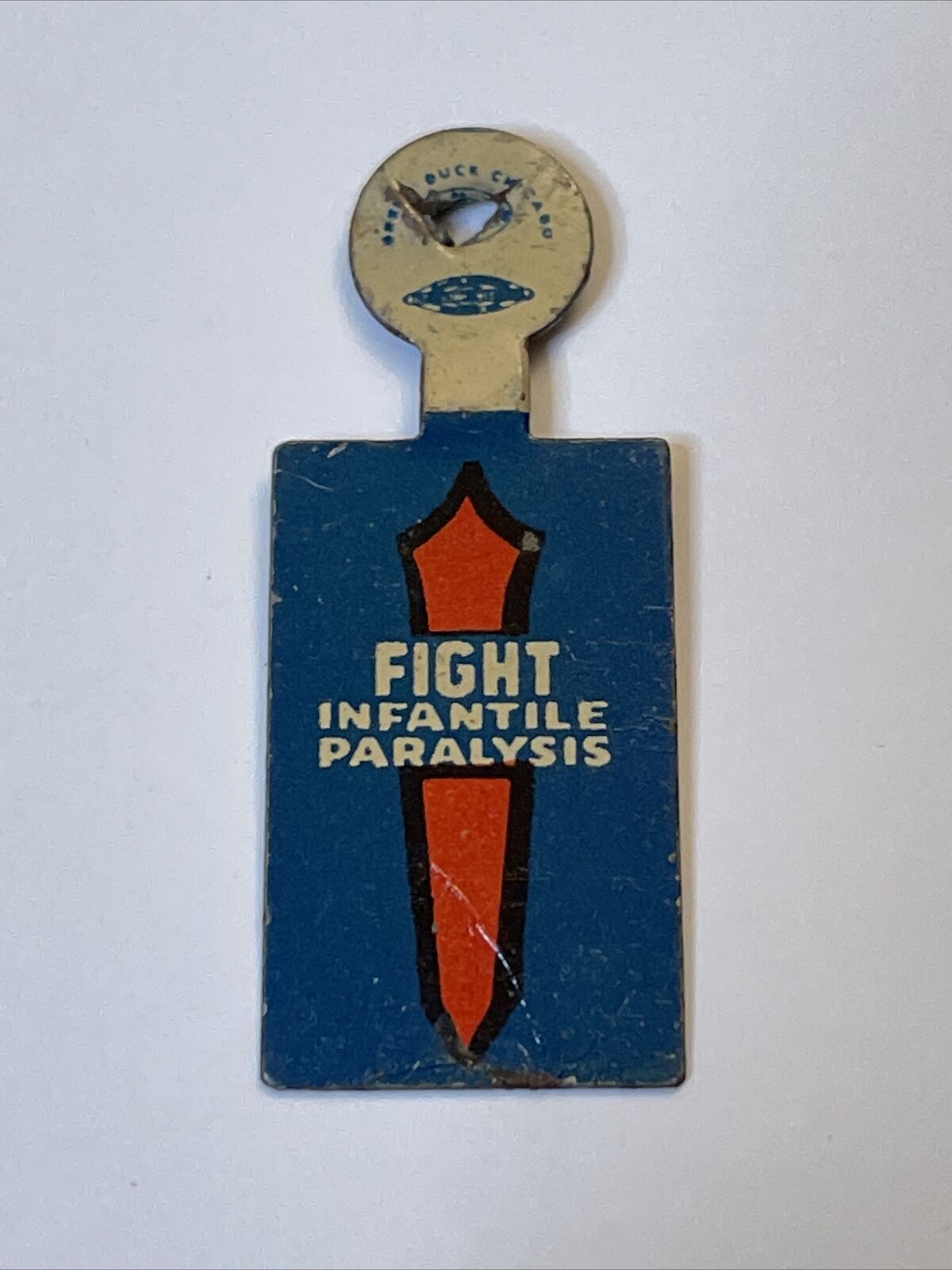 Vintage blue red Fight Infantile Paralysis Pin Tab