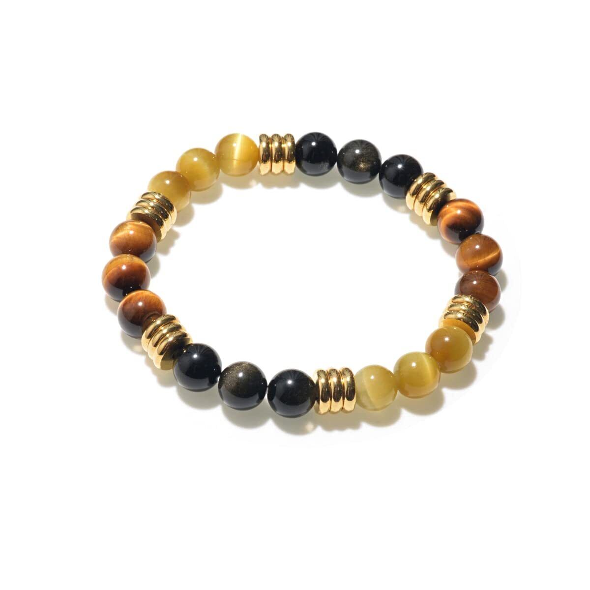 Women Tiger's Eye 18K Gold Natural Energy Wealth Crystal Beads Elastic Bracelet