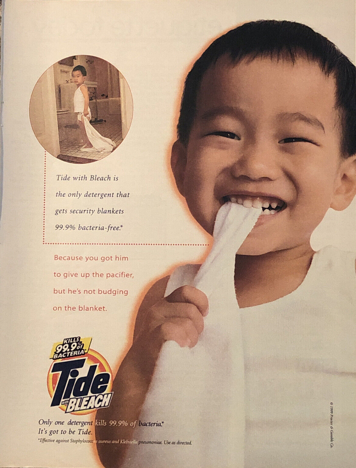1999 Tide Detergent VTG 1990s PRINT AD Laundry Soap Bleach Boy Security Blanket
