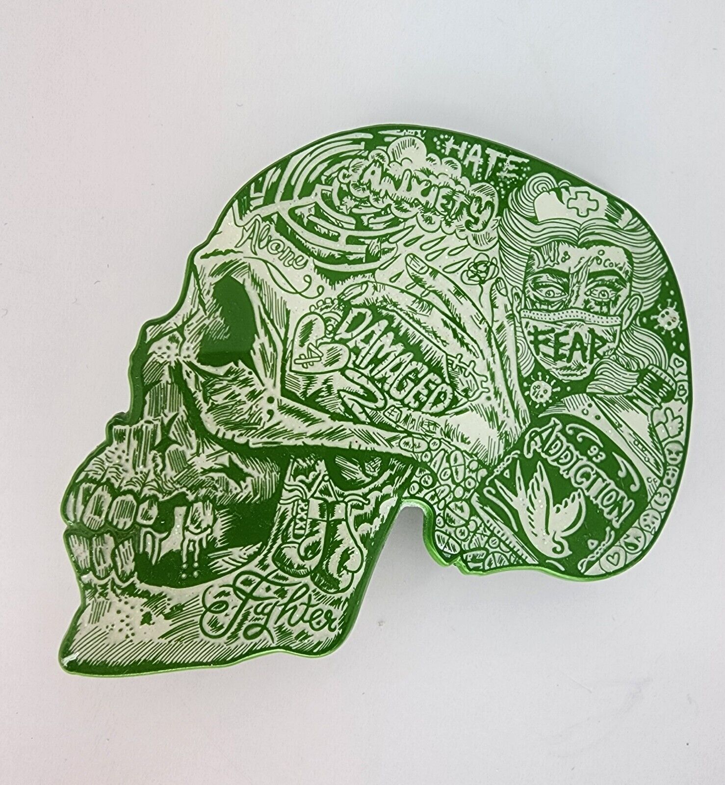 Little Sams Art Mental Health Skull Limited Edition Pin Very RareGREEN VARIANT