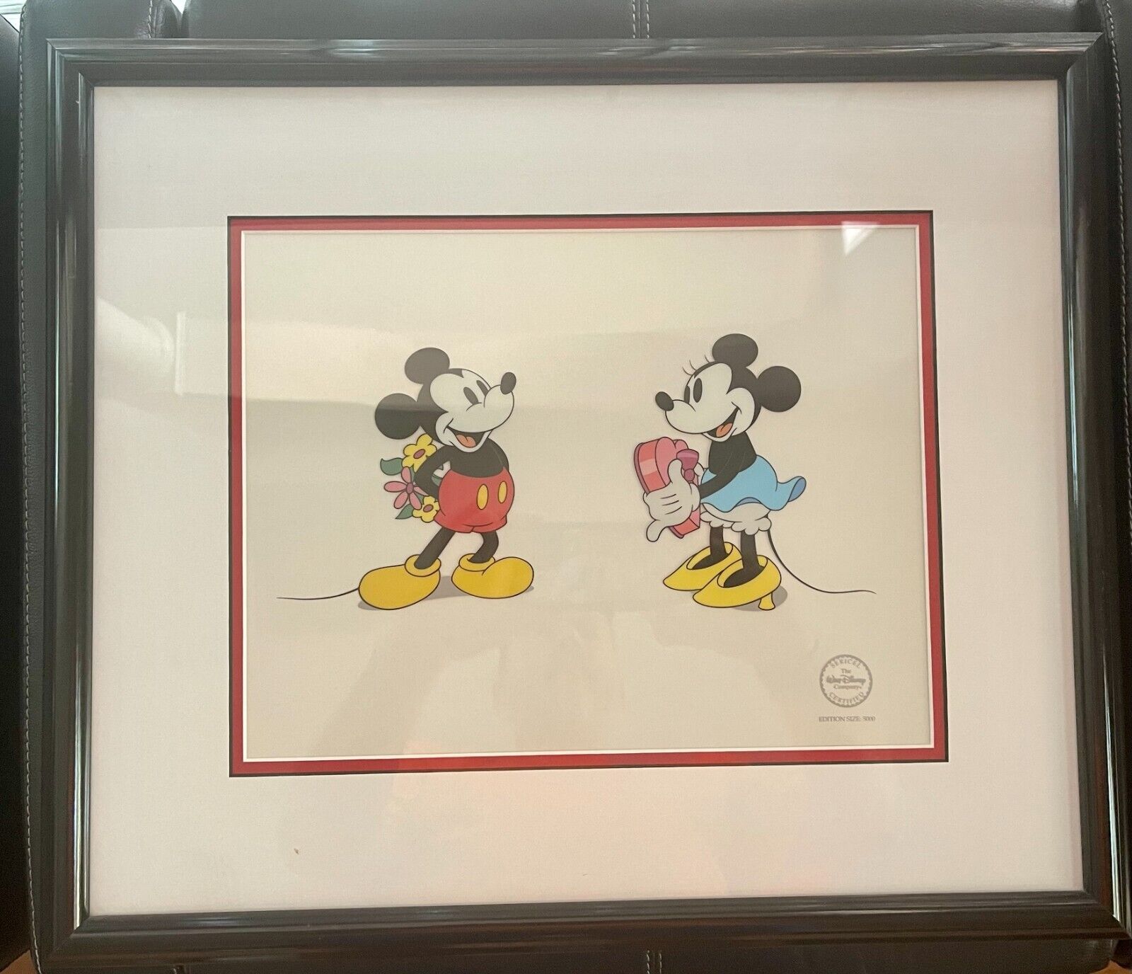 DISNEY ART 18X21  SWEETHEARTS MICKEY MOUSE MINNIE 1996 LE of 5000 SERICEL LOVE