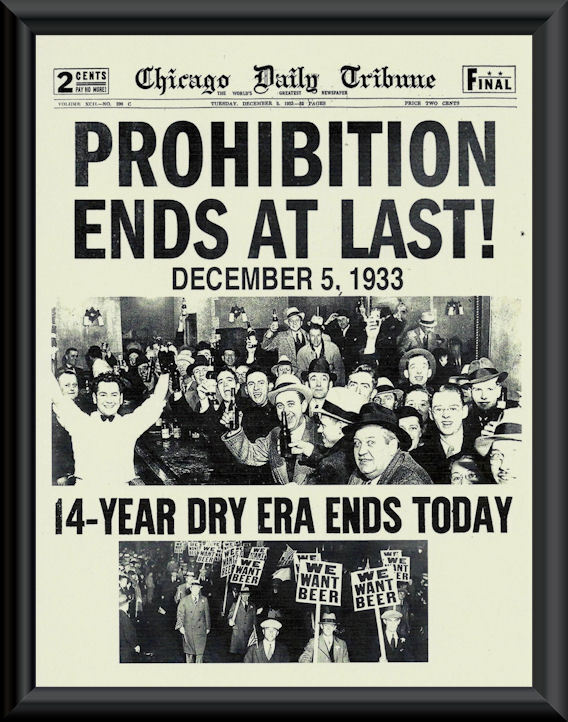1933 Prohibition Ends Poster Reprint On Fine Linen Paper Bar Decor Man Cave 012