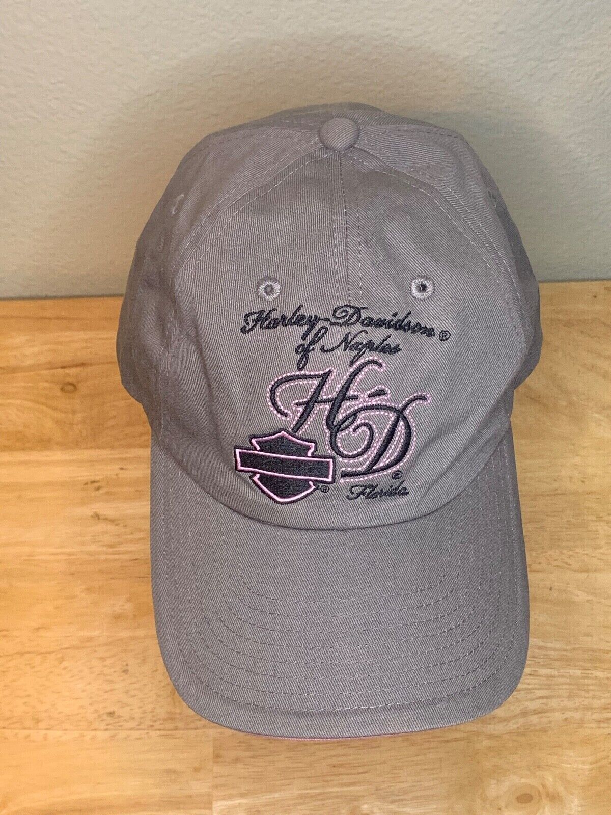 Harley Davidson HD Gray Pink Embroidered Baseball Cap Soft Crown Naples Florida