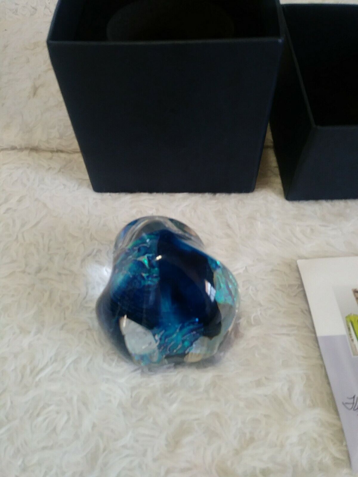 Rare Medium Signed Correia 2013 Art Glass Paperweight Abstract Turquoise.
