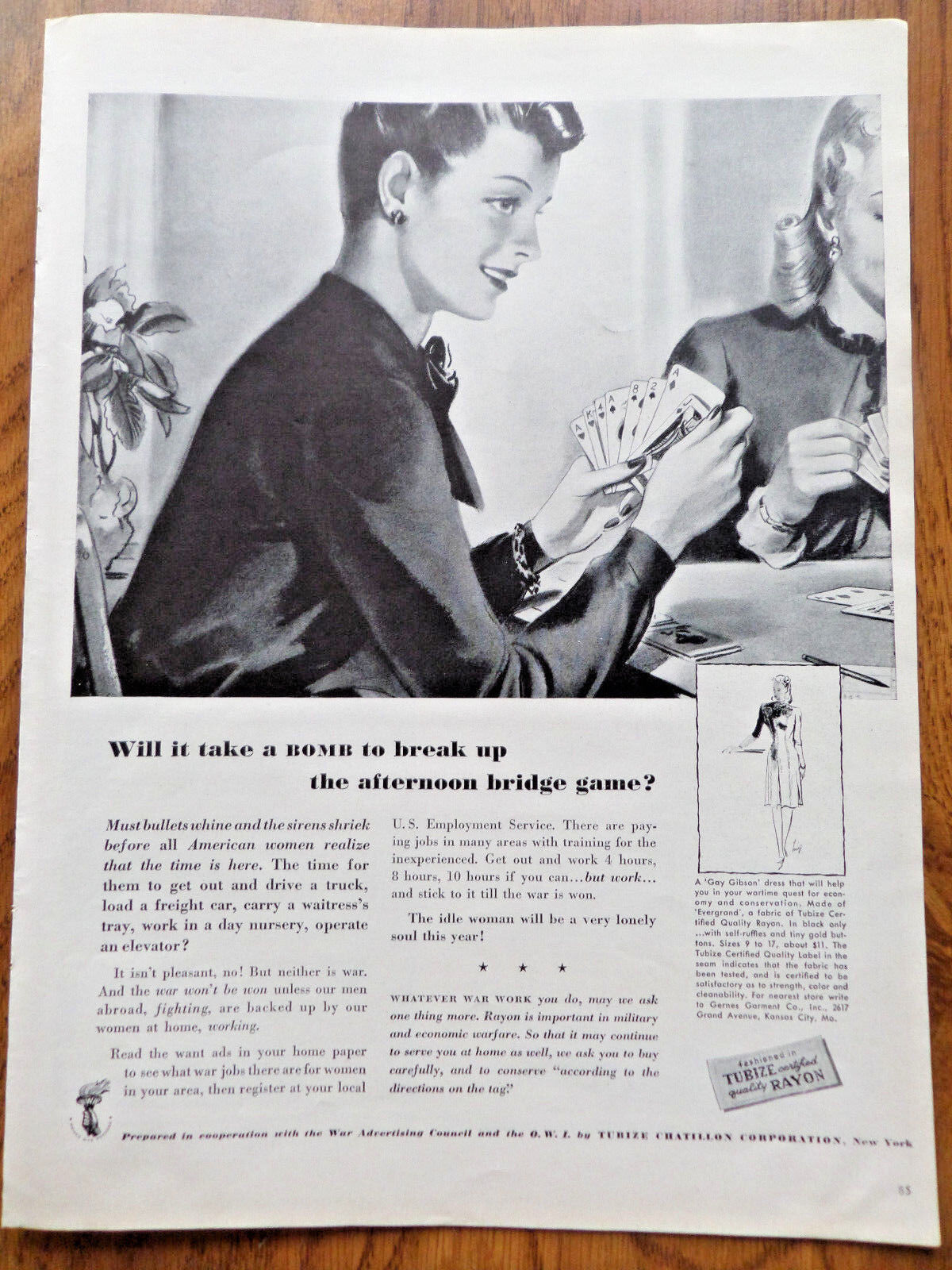 1943 War Advertising Council Ad  Will it take a BOMB to Break Up Bridge Game?