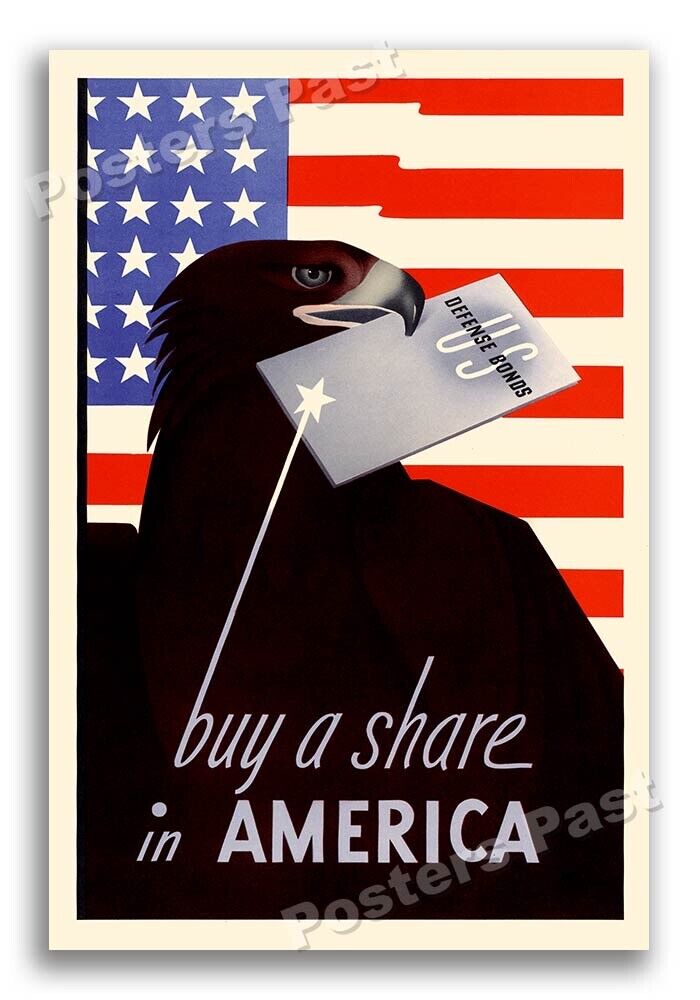 1940s “Buy a share in America” WWII Historic War Bonds War Poster - 16x24