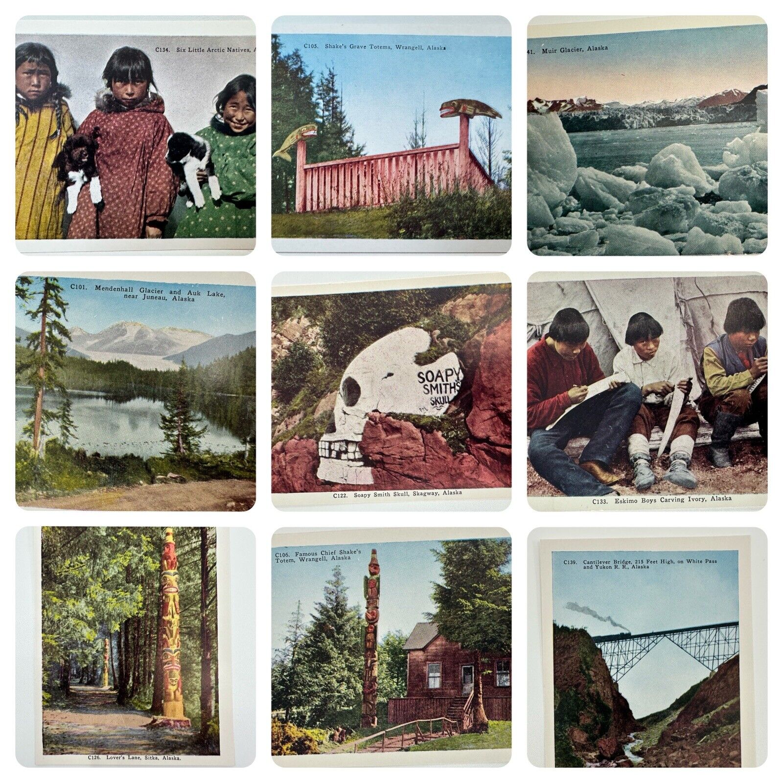 Vintage HHT Postcard Lot of 11, Alaska, New Old Stock Eskimos, Totem Poles NOS