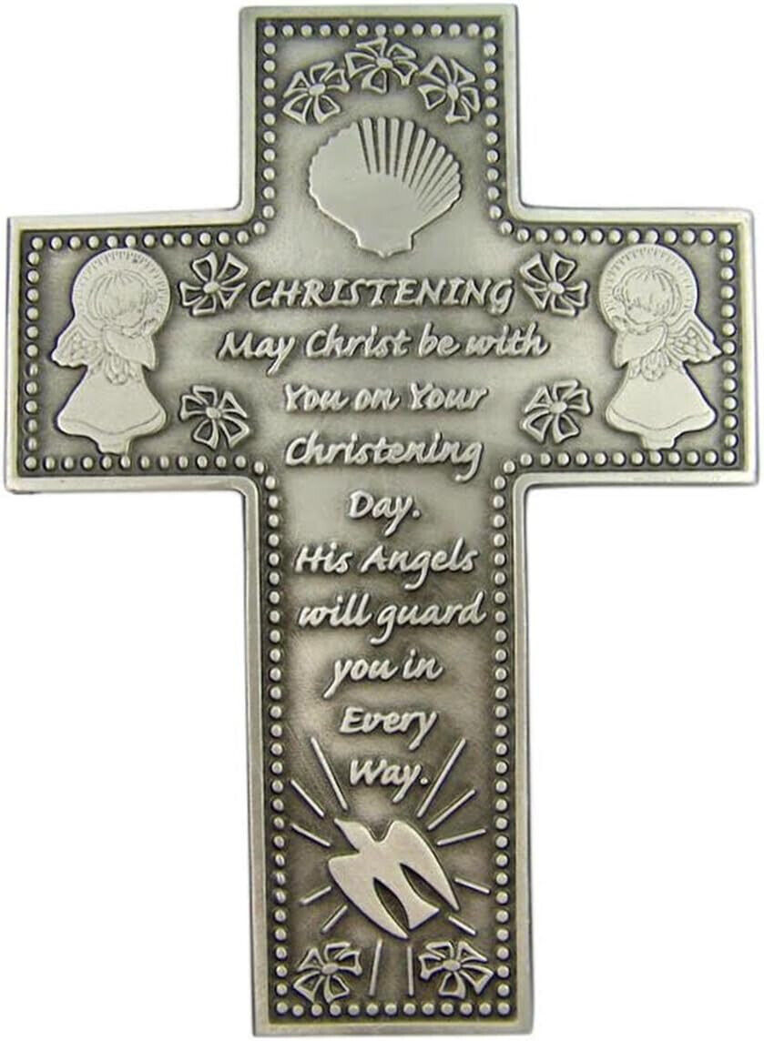 Silver Pewter Wall Hanging Christening Cross, Religious Gifts & Decor