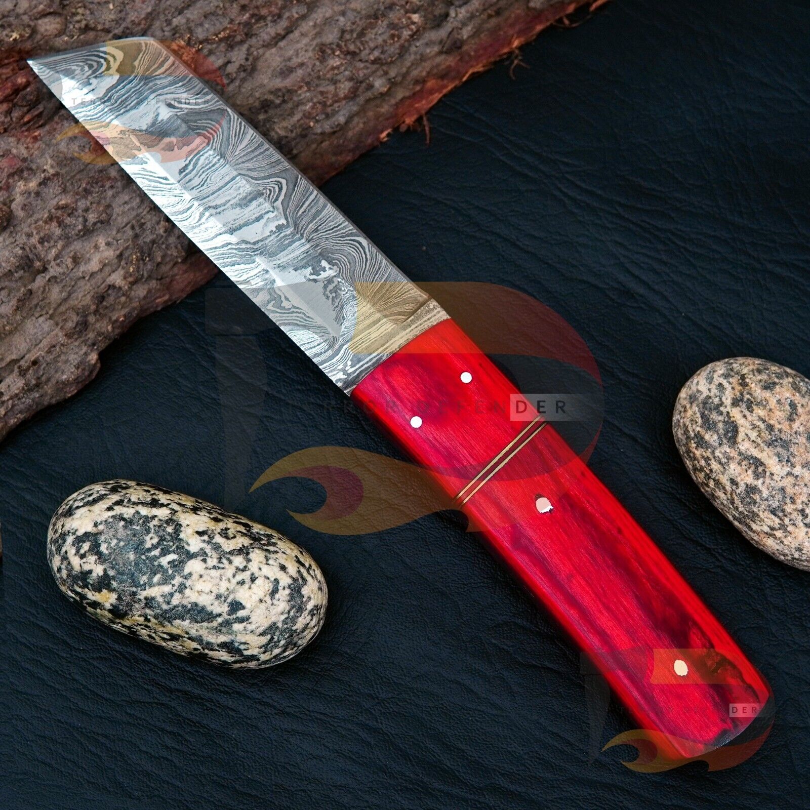 Handmade 9''inch Damascus steel Tanto Knife/Skinning/Rose/Sheath