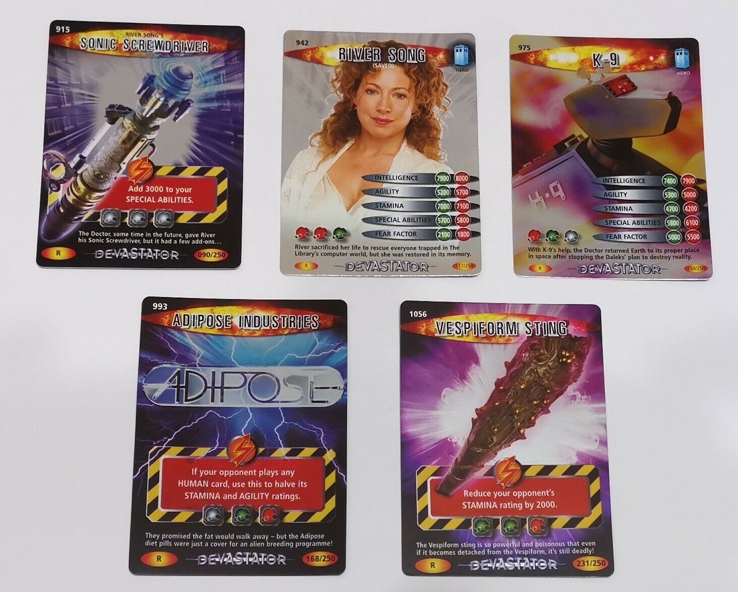Dr Who Battles in Time Rare Devastator Cards 915, 942, 975, 993 & 1056 (2008) 