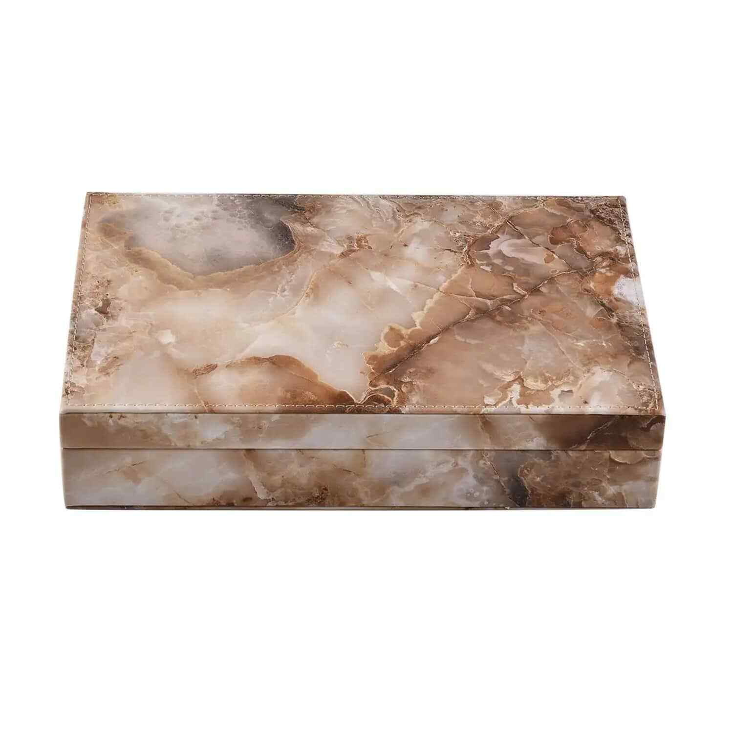 Jewelry Box Light Brown Marble pattern Faux Leather with Anti Tarnish Lining