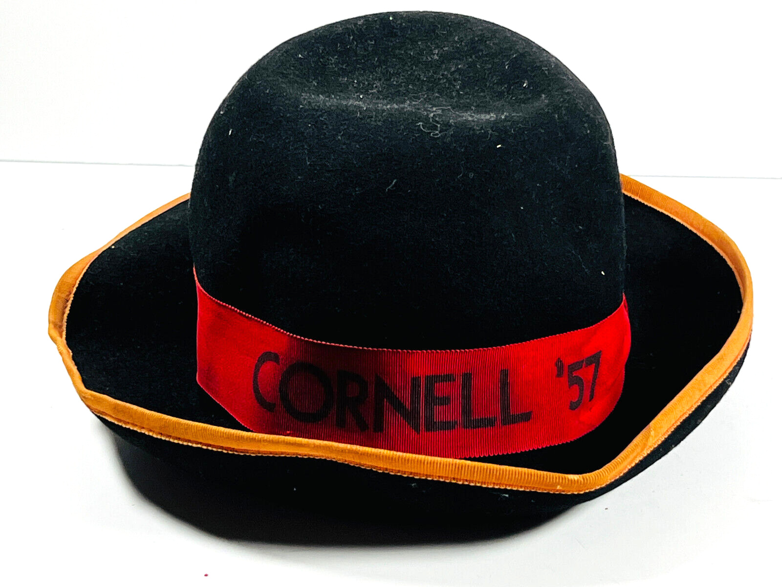RARE 1957 vtg Cornell University Felt Bowler hat w/ Ribbon ivy league