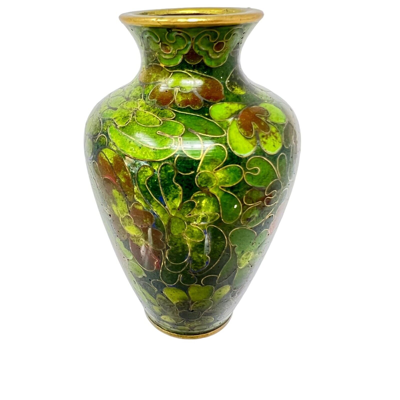 Vintage Chinese Cloisonné Vase Green Traditional Asian design 3 Inches Tall 1-3