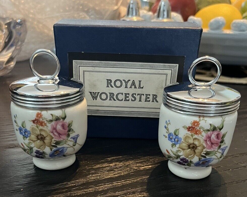 S/2 Vintage Royal Worcester Egg Cups Coddlers In Original Box ~ Pristine