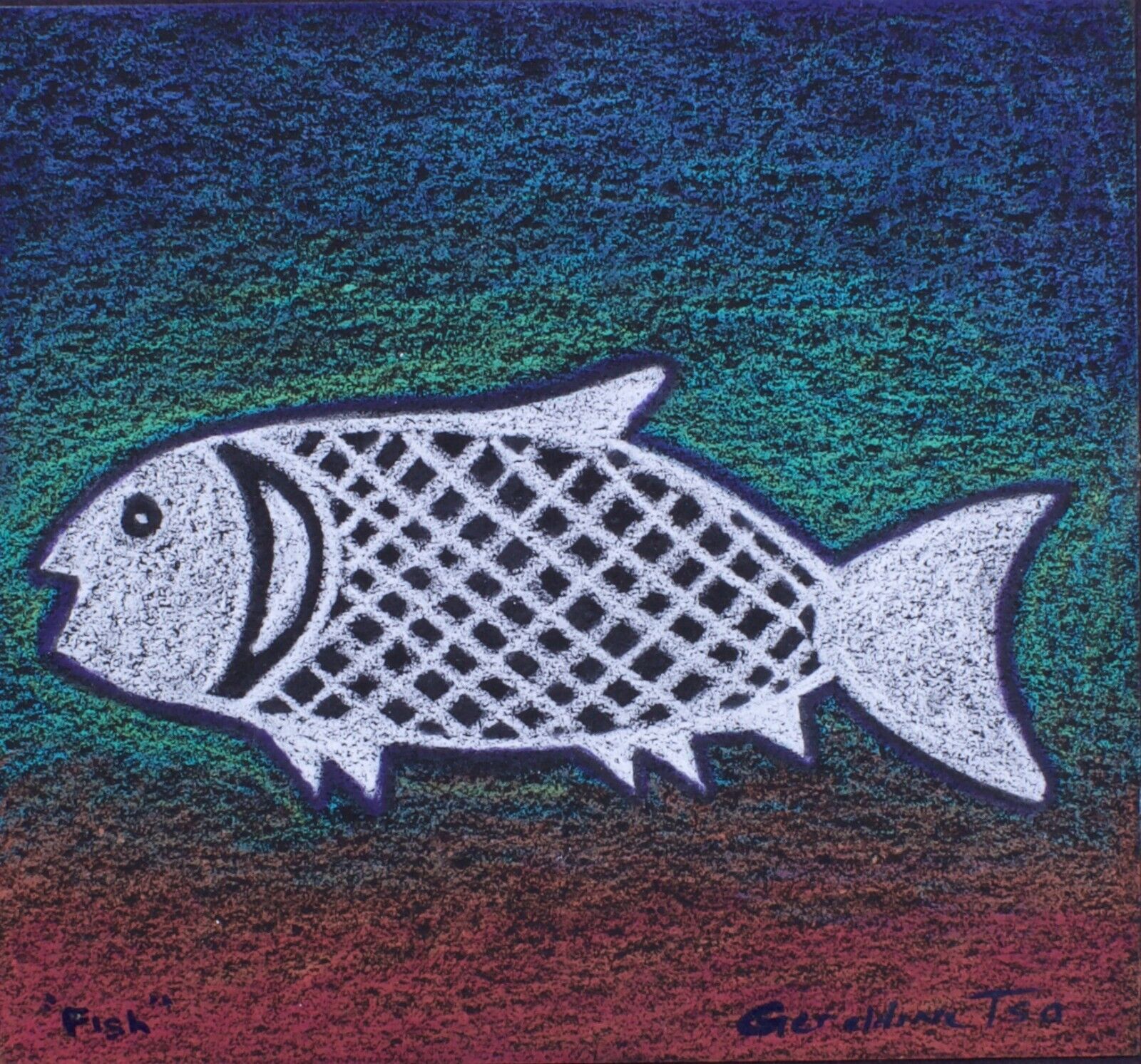 Geraldine Tso Pastel  Dine Navajo Painter Gallup New Mexico Fish