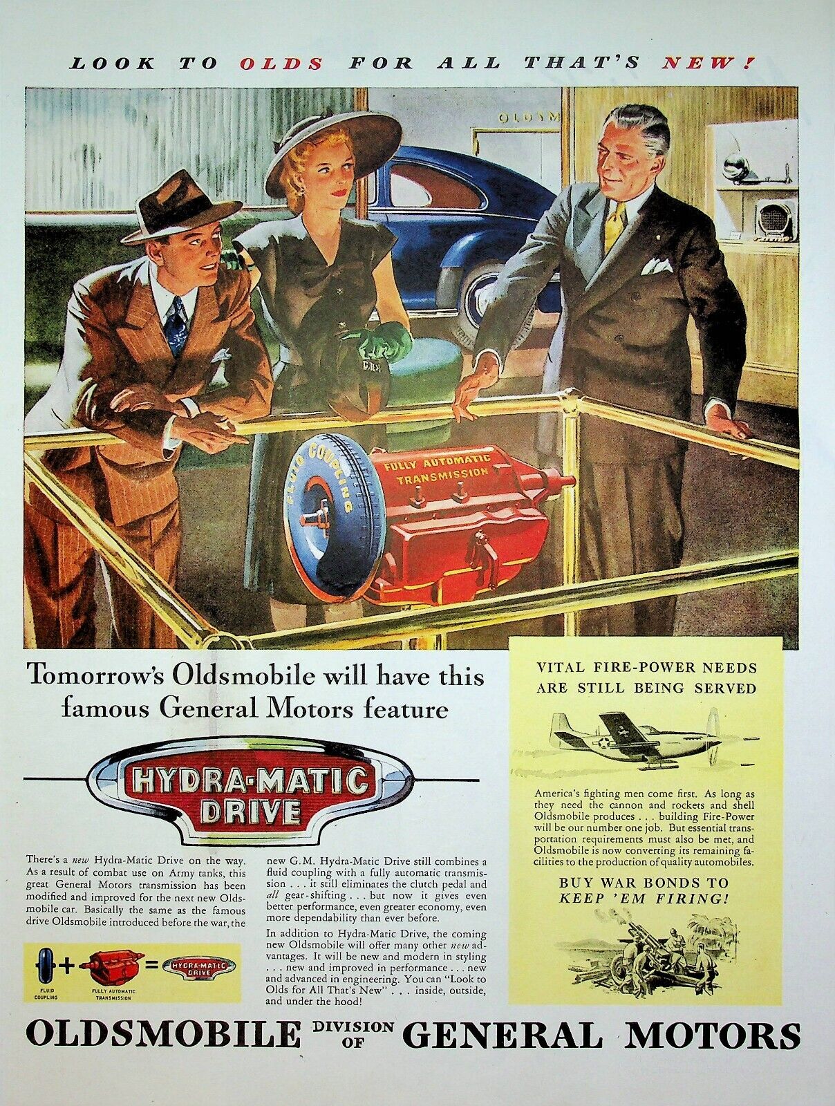 1945 Oldsmobile Hydra-Matic Drive Vintage Print Ad General Motors Transmission