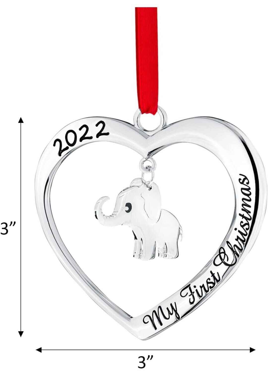Klikel Silver Heart with Hanging Elephant Baby\'s First Christmas Ornament 2022 