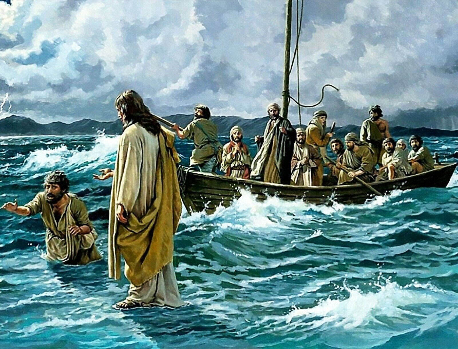 JESUS CHRIST 8.5X11 WALK ON WATER GOD FATHER SON HEAVEN ANGEL PHOTO REPRINT