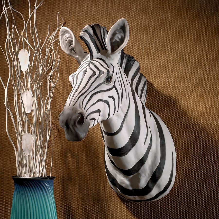 African Plains Wildlife Animal Safari Zebra Sculpture Den Trophy Wall Sculpture