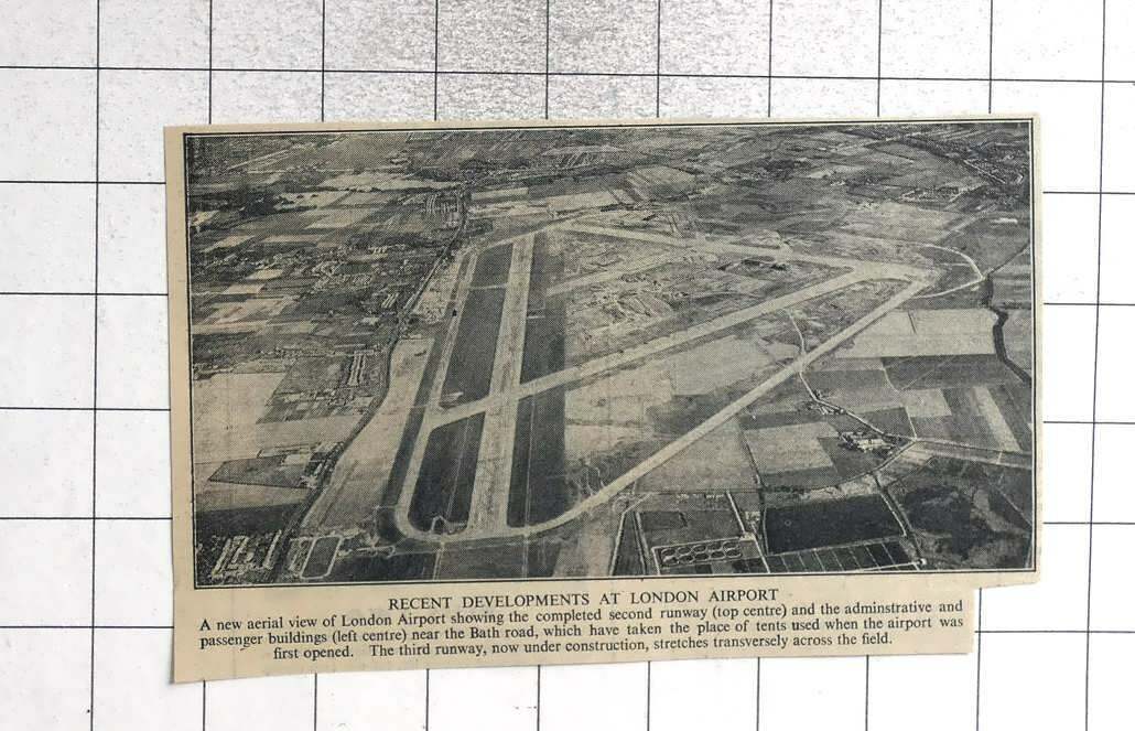 1946 New Aerial View Of London Airport Showing Completed Second Runway, Building